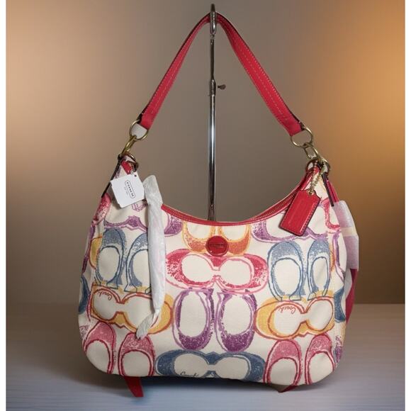 NWT Rare find Coach F21915 Scribble Print Canvas Hobo Multicolor Signature C - Picture 1 of 11